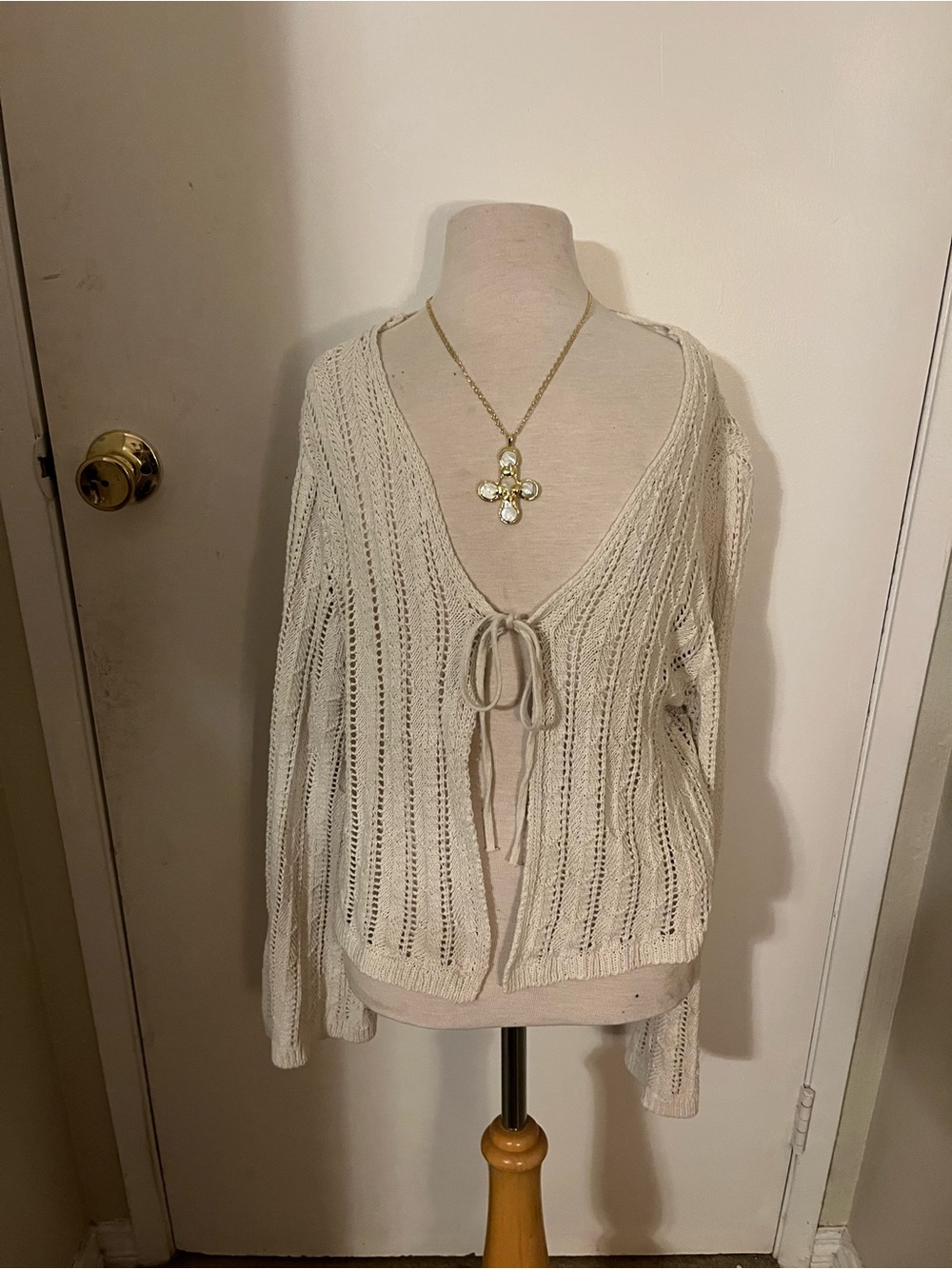 Source Unknown Open-Knit Tie-Front Cardigan - Cream